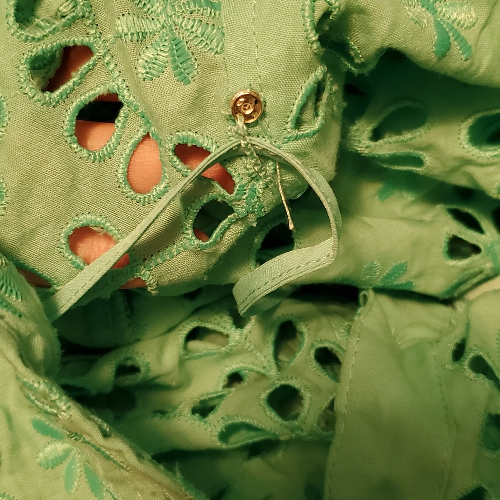 J. Crew Classic Bright Spearmint Green Embroidered Eyelet Button-Down Blouse - Picture 13 of 15